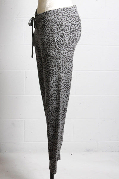 side view of  stylish mini leopard sweats with a drawstring waist from Monrow.