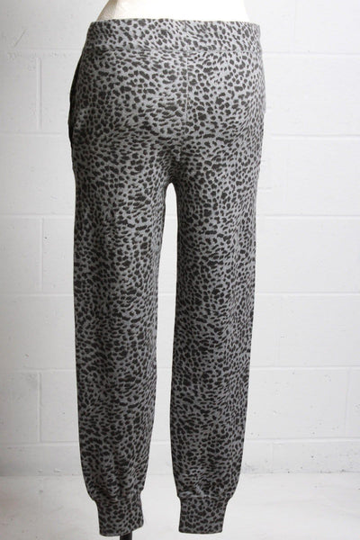 back view of  stylish mini leopard sweats with a drawstring waist from Monrow.