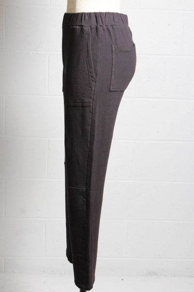 side view of comfy Monrow faded black sweats