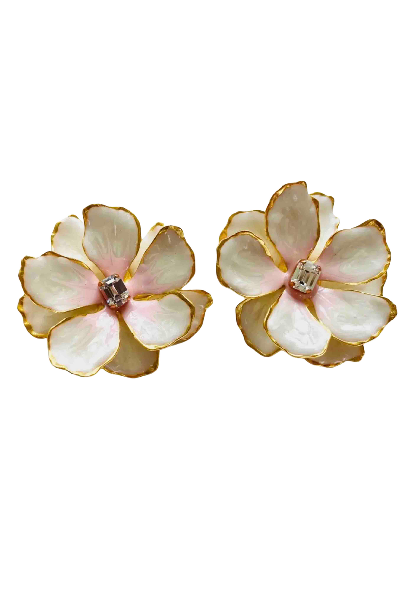 Bride Pearl and Pink Jewel Box Flower Earring by The Pink Reef