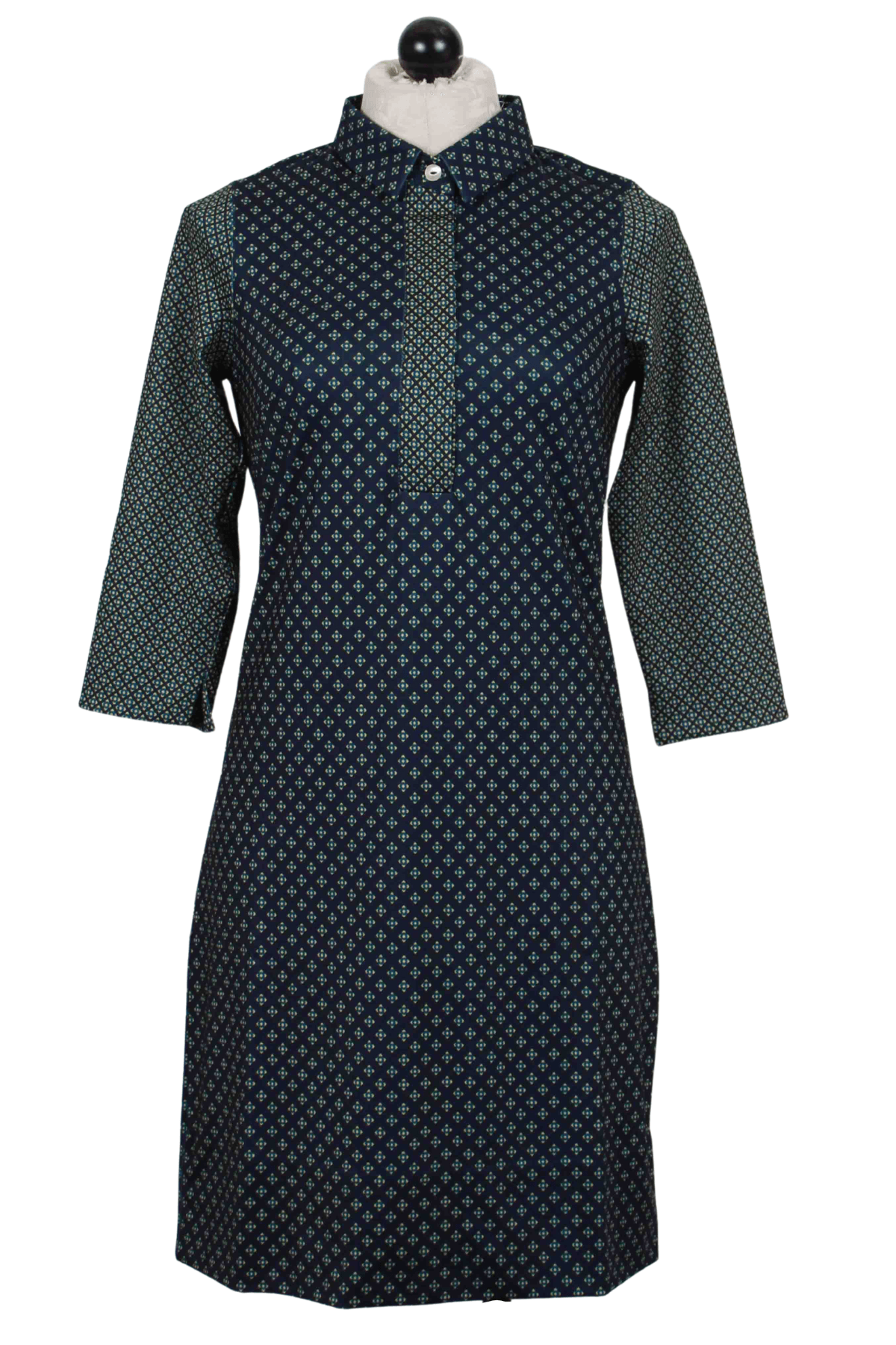 navy Diamond Dot 3/4 Sleeve Everyday Dress by Gretchen Scott
