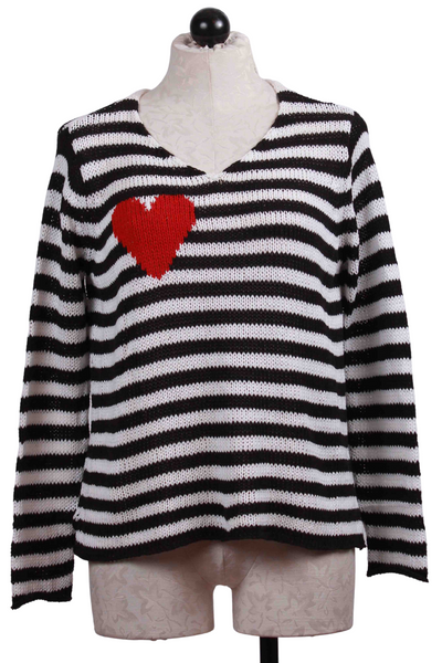 Black and white striped Eloise Heart V Neck Sweater by Wooden Ships