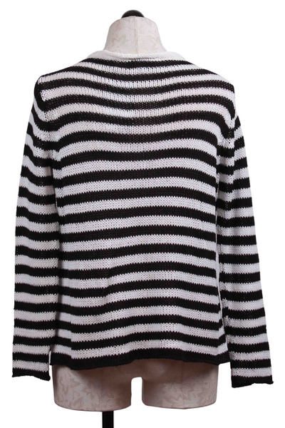 back view of Black and white striped Eloise Heart V Neck Sweater by Wooden Ships