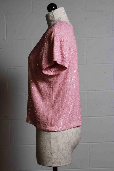 side view of Light Pink Kai Sequin Short Sleeve T Shirt by Generation Love