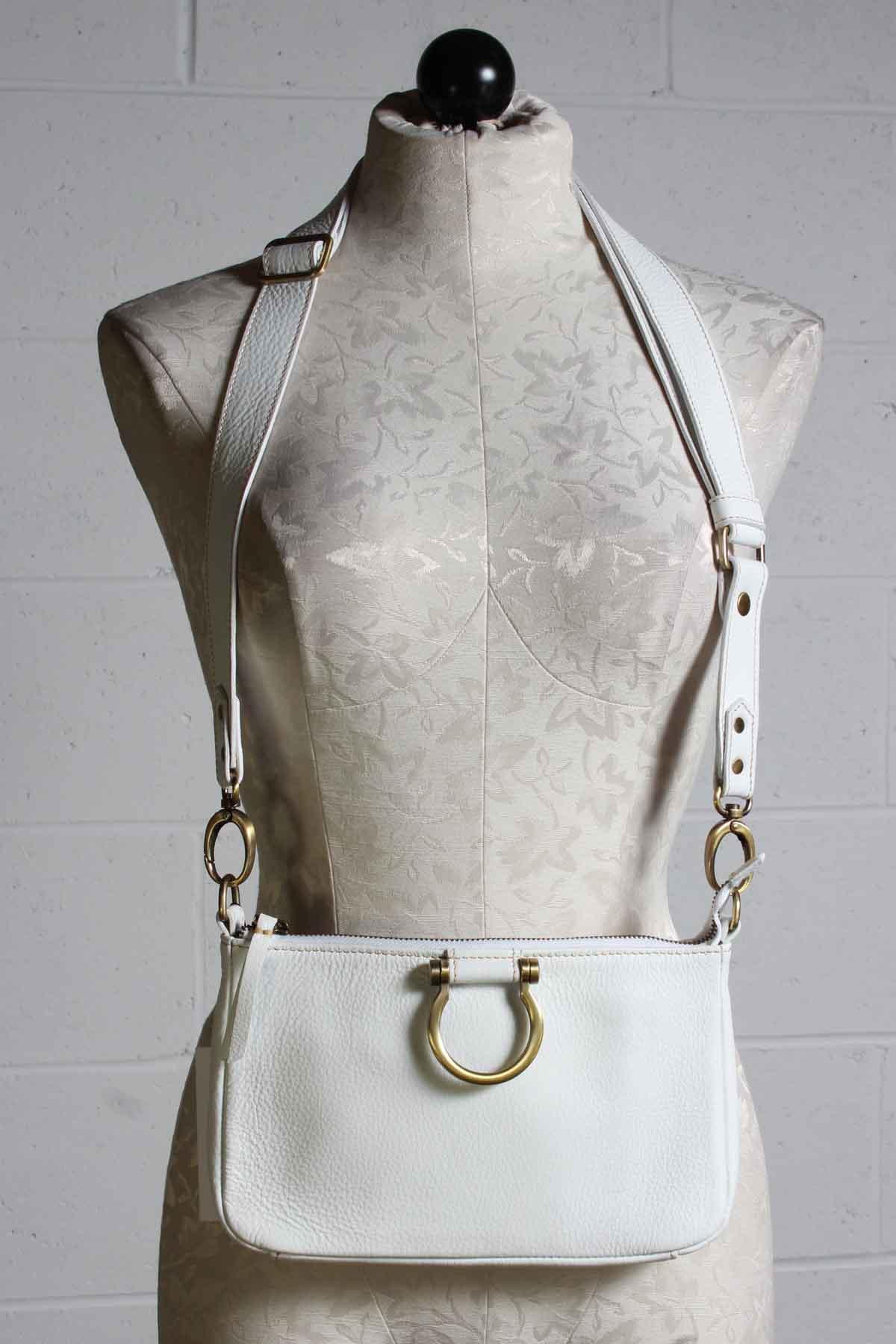 white 10 x 6 Ada Leather crossbody bag by Sapahn
