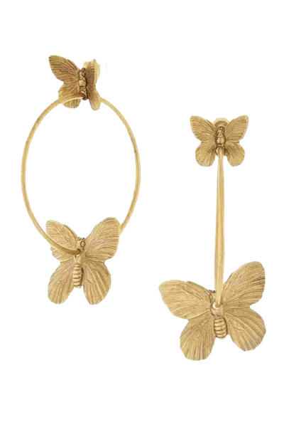 Gold Lara Butterfly Hoop post Earrings by Yochi New York 