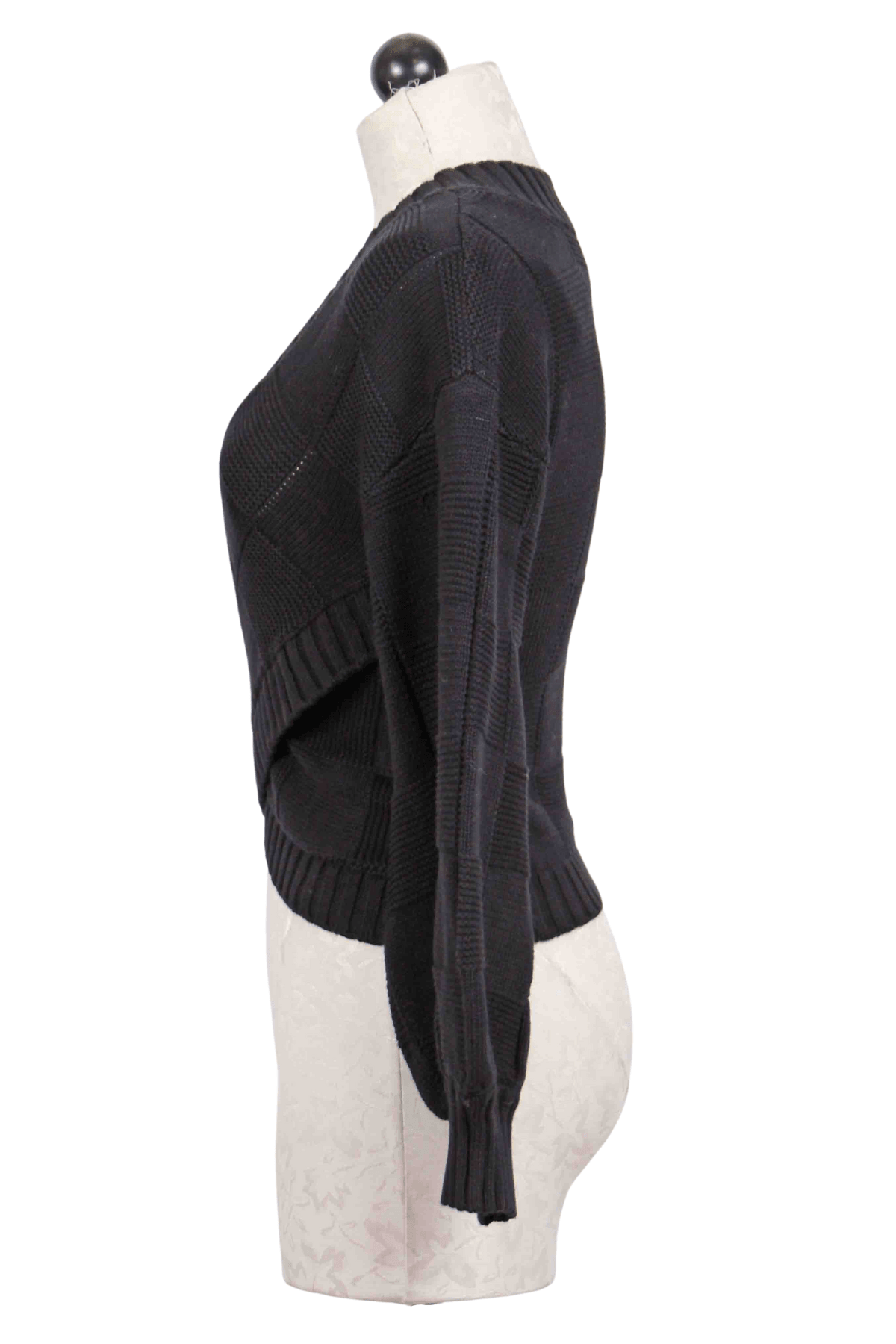 side view of Black Cropped Cotton Nyomi Sweater by Cleobella