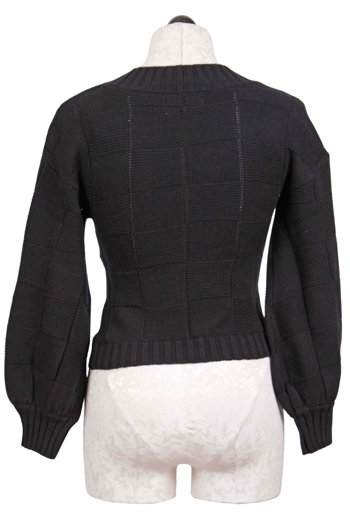 back view of Black Cropped Cotton Nyomi Sweater by Cleobella