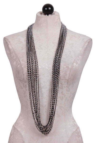 10 Strand Hand-Crocheted with tiny faceted clear Crystal Bead Cord Necklace by JianHui London.