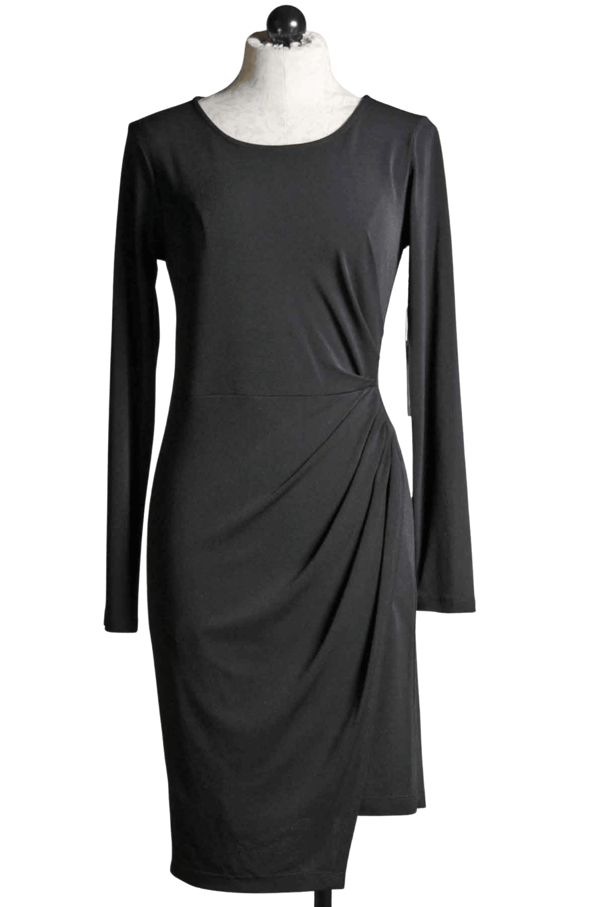 Draped side Crepe dress in black by Fifteen Twenty