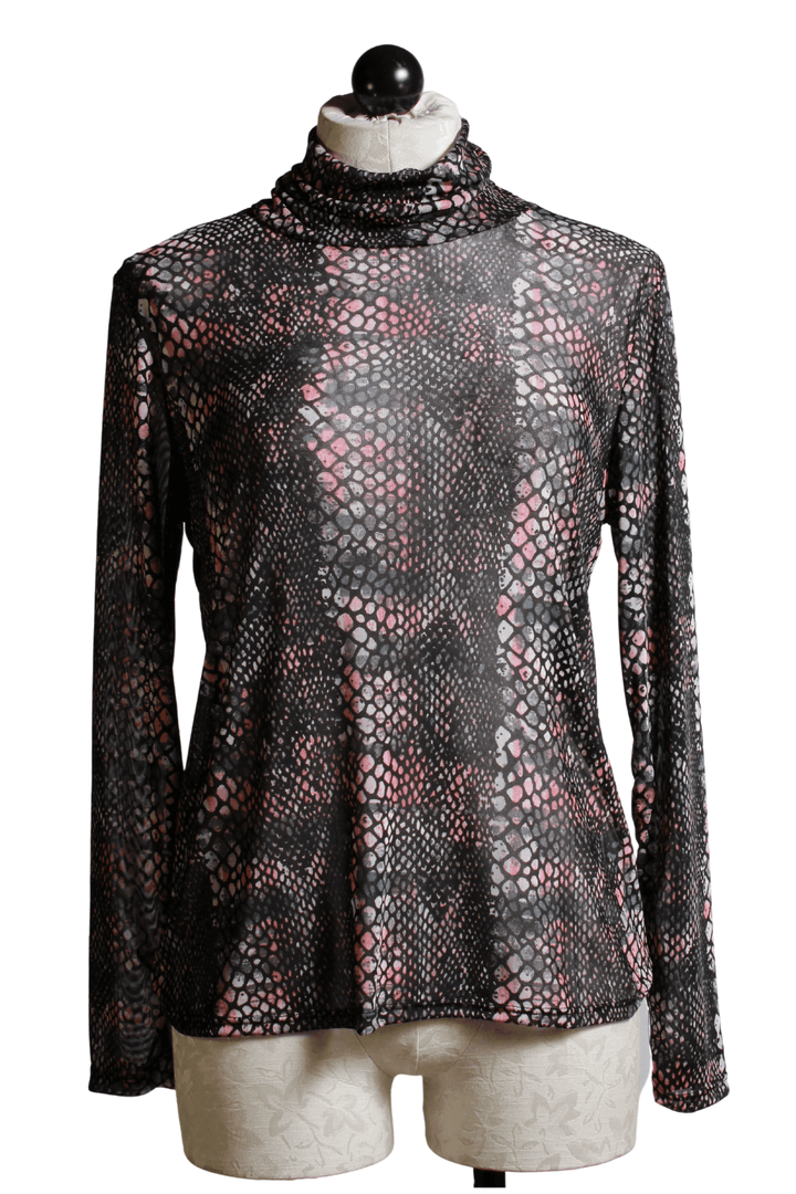 Mesh Pink and Grey Snakeskin Print Turtleneck by Reina Lee