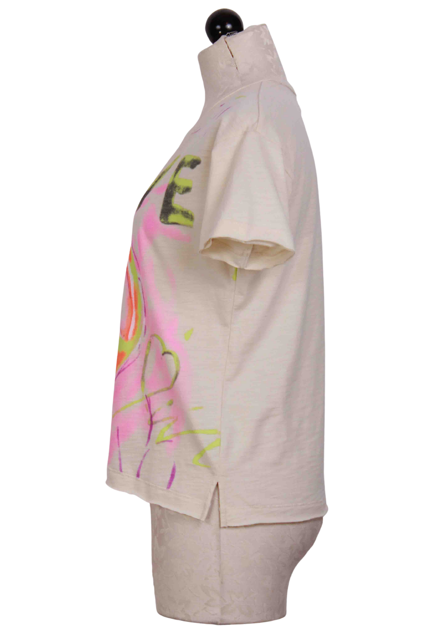 side view of bluff colored Peace Wins Tee by Lisa Todd