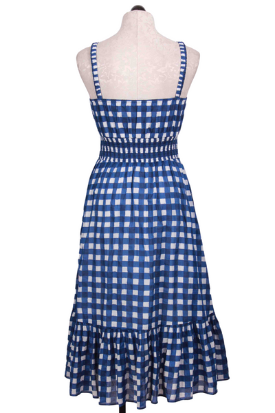 back view of Patrice Blue and White Gingham Midi Dress by Cleobella