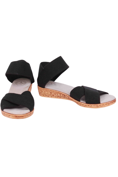 side view of Black Linen Peachtree Sandal by Charleston Shoe Company