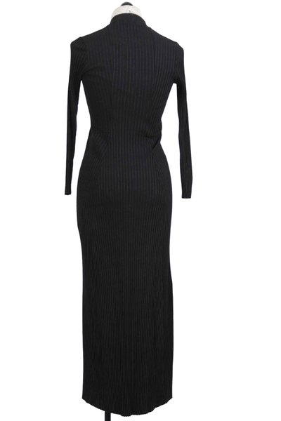 back view of black Long Ribbed Stone Dress by Testimony