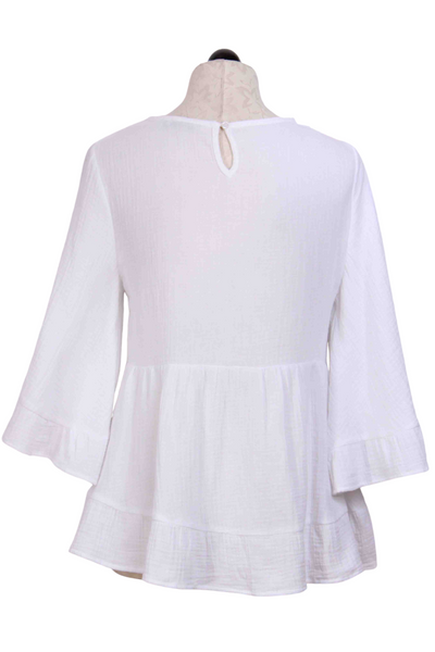 back view of white Gauzy Tiered Babydoll Top by Patrizia Luca