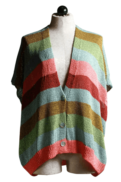 Multi colored Horizon striped button front drop shoulder cardigan/poncho by Alembika