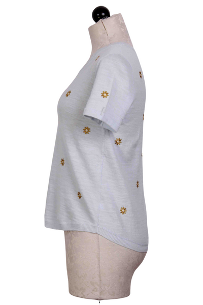 side view of Ocean Mist colored Summer Feels Embroidered Top by Lisa Tod