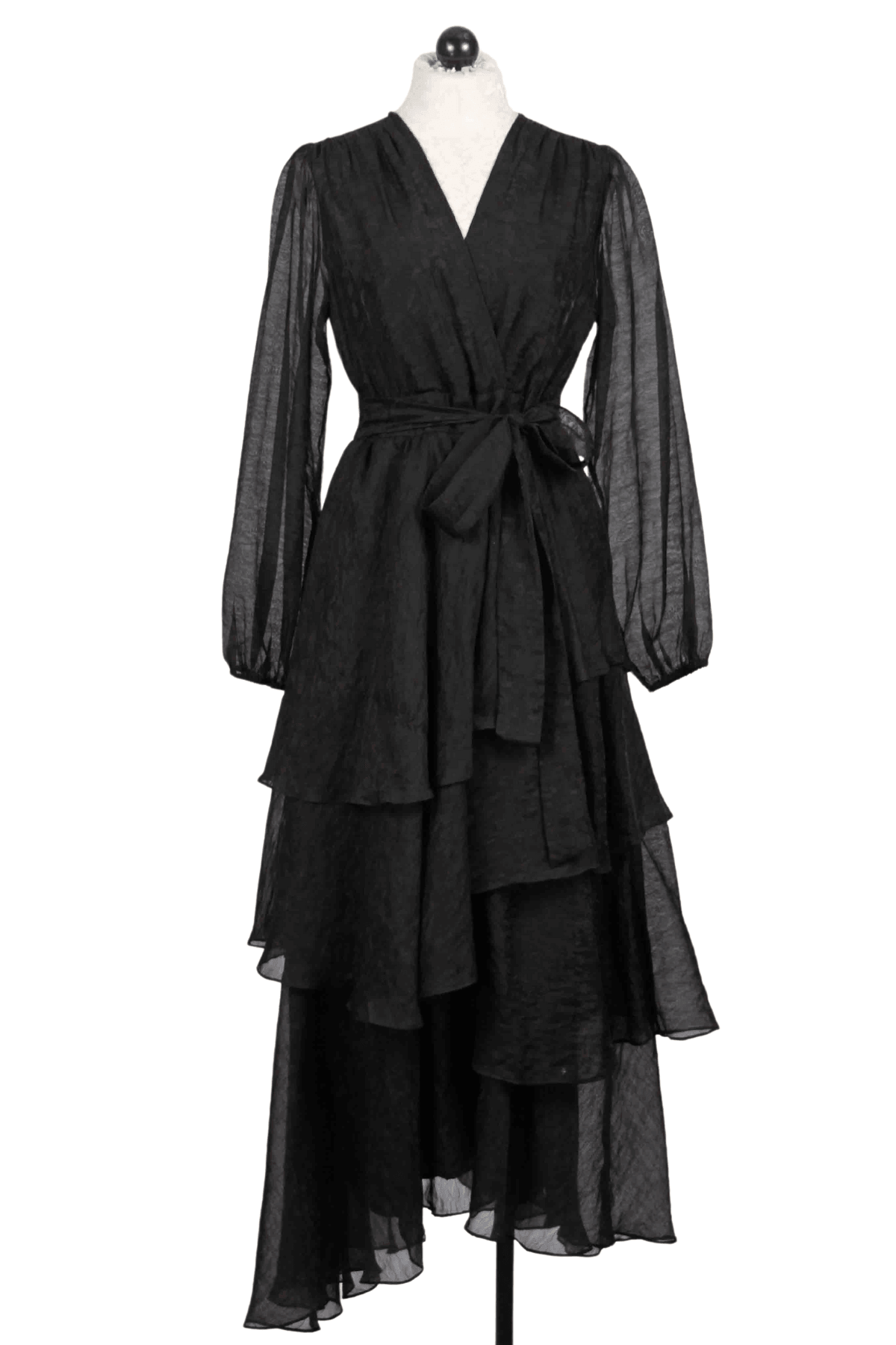 black Long Sleeve Tessa Tiered Maxi Dress by Marie Oliver