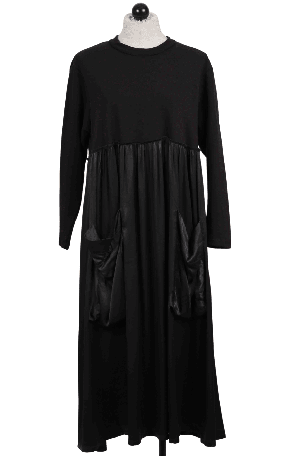 black Long Sleeve Satin Bottom Dress by Alembika
