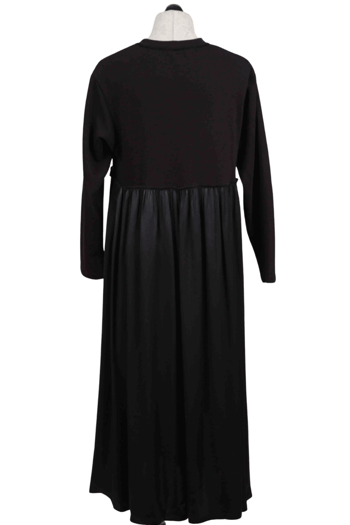 back view of black Long Sleeve Satin Bottom Dress by Alembika