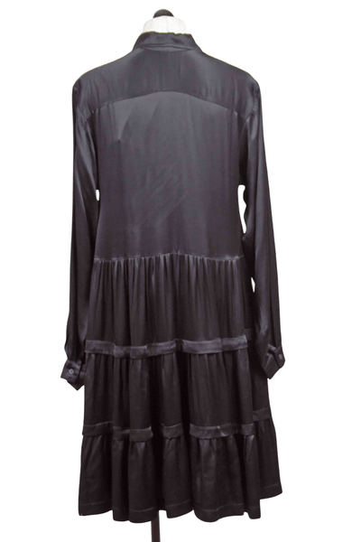 back view of Black Tiered Satin Dress by Alembika