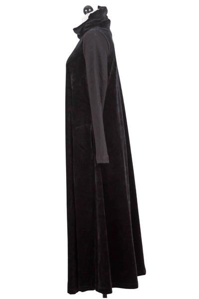 side view of Black Cowl Neck Velvet Dress by Alembika