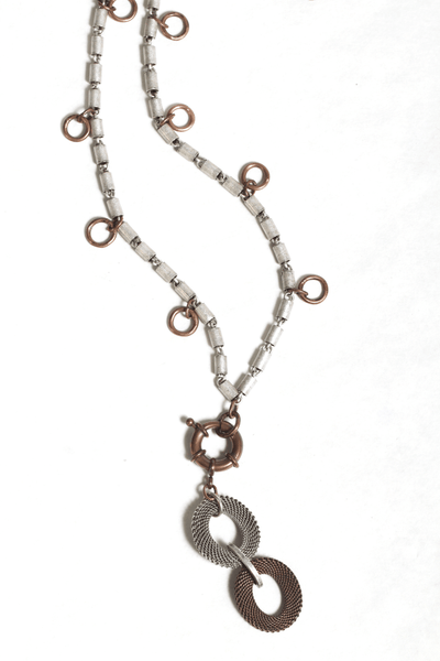 2 tone tubular chain necklace with rings 