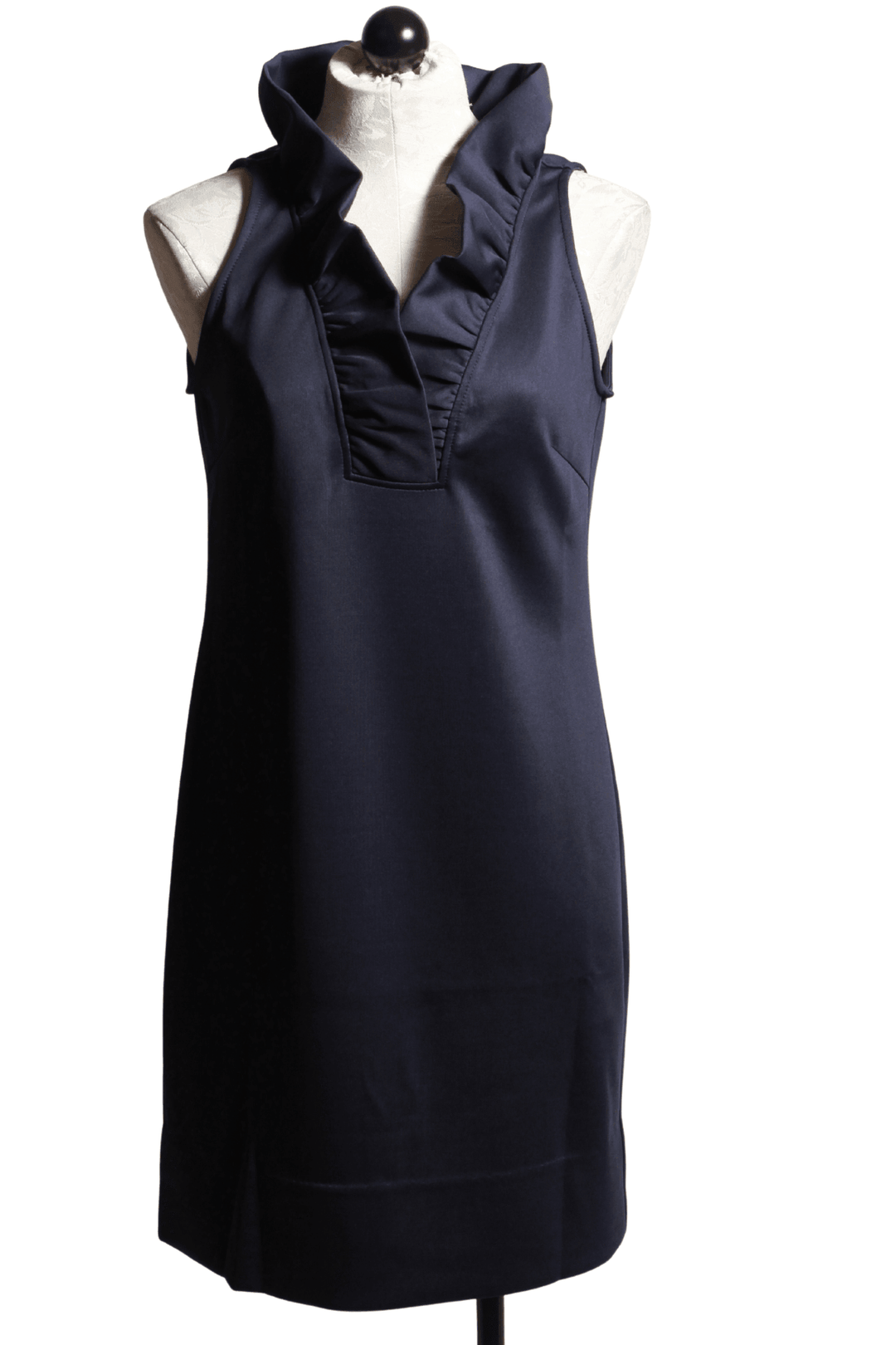 navy Ruffled Neck Sleeveless Dress