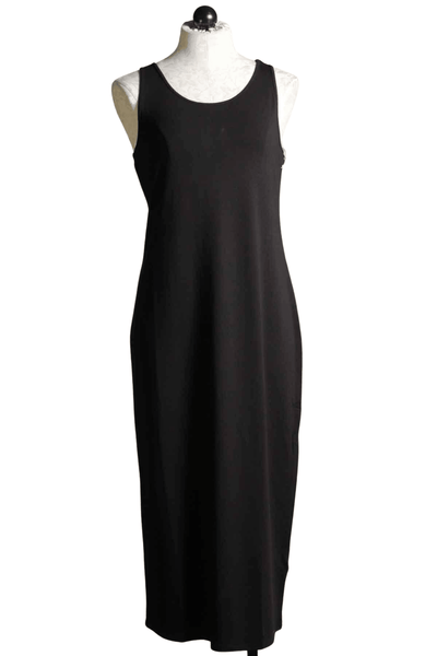 Black sleeveless midi length Core travel dress by Habitat