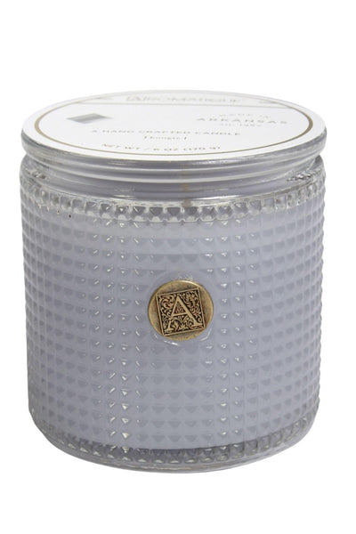 Viola Driftwood fragrance textured glass candle by Aromatique 