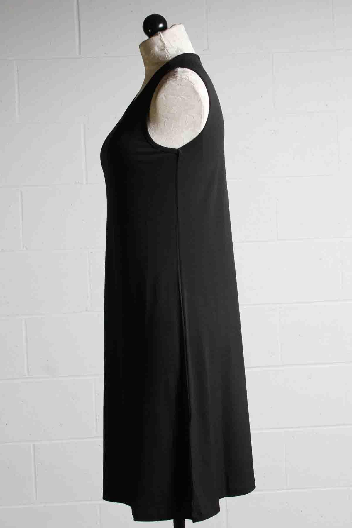 side view of Dali Dress by Kozan is a basic black tank dress