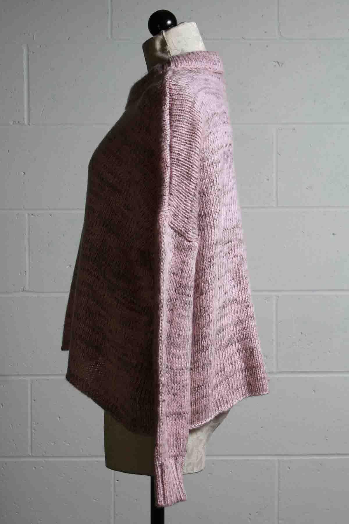 side view of Pink Melange Cropped Thick Crew Neck Sweater by Wooden Ships