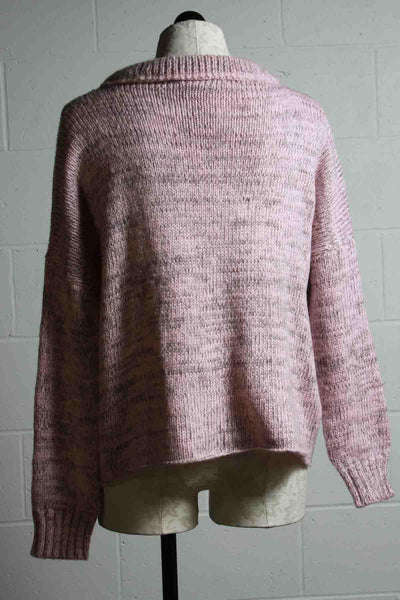 back view of Pink Melange Cropped Thick Crew Neck Sweater by Wooden Ships