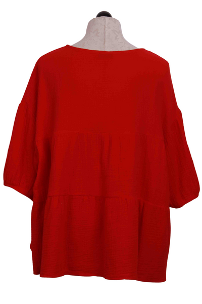 back view of Red Gauzy Cotton Babydoll Top by Patrizia Luca