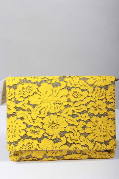 Inzi Yellow Lace Clutch with a full flap front