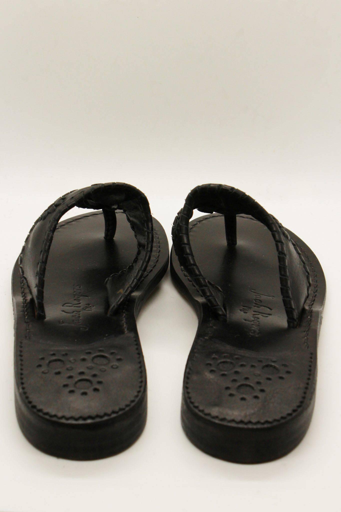 back view of Classic style Jack Rogers Sandal in a black stained leather